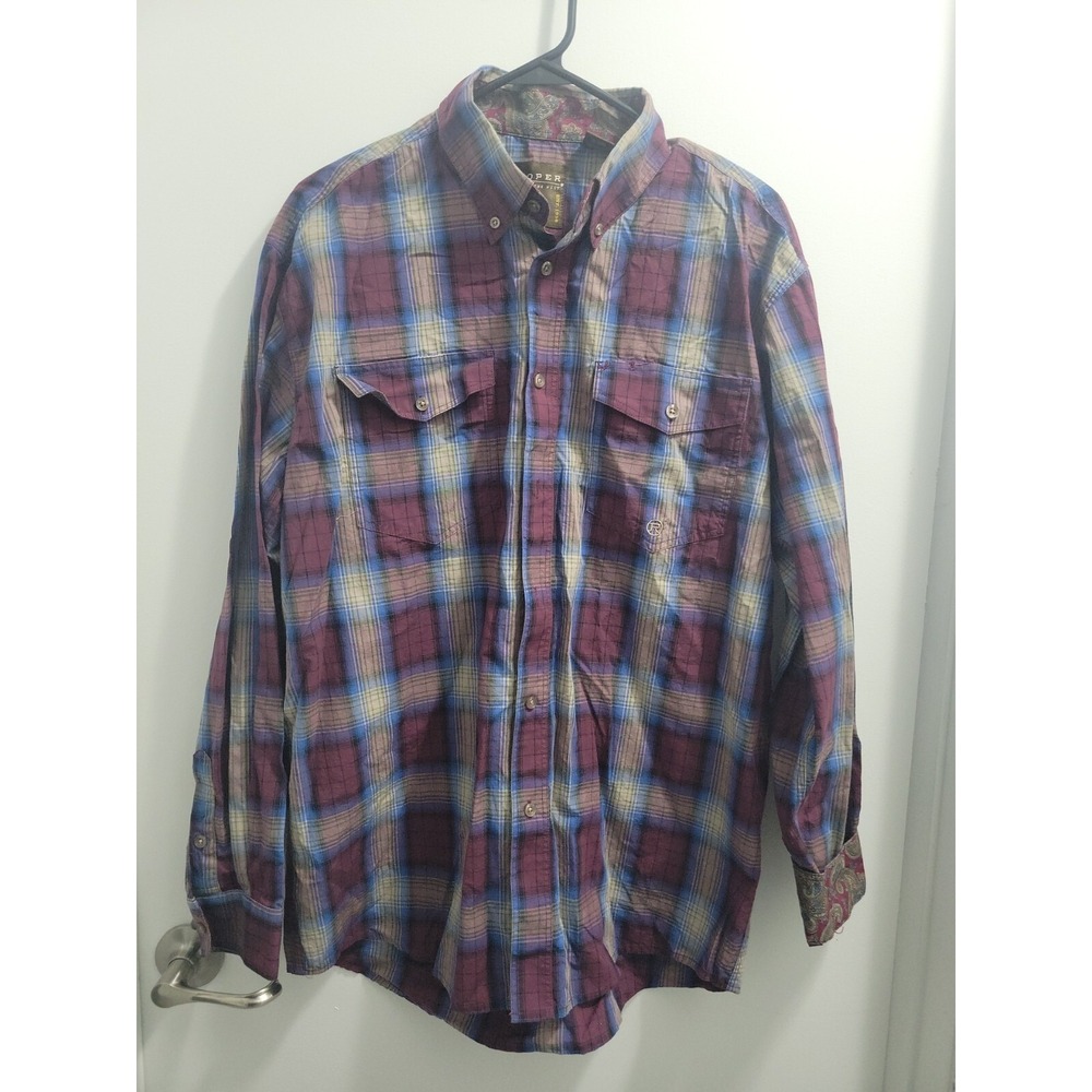 Mens Roper Long Sleeve Plaid Shirt Medium Western‎ Cowboy Fall Colors